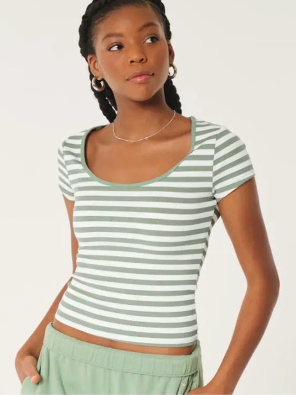 Hollister white and green striped top